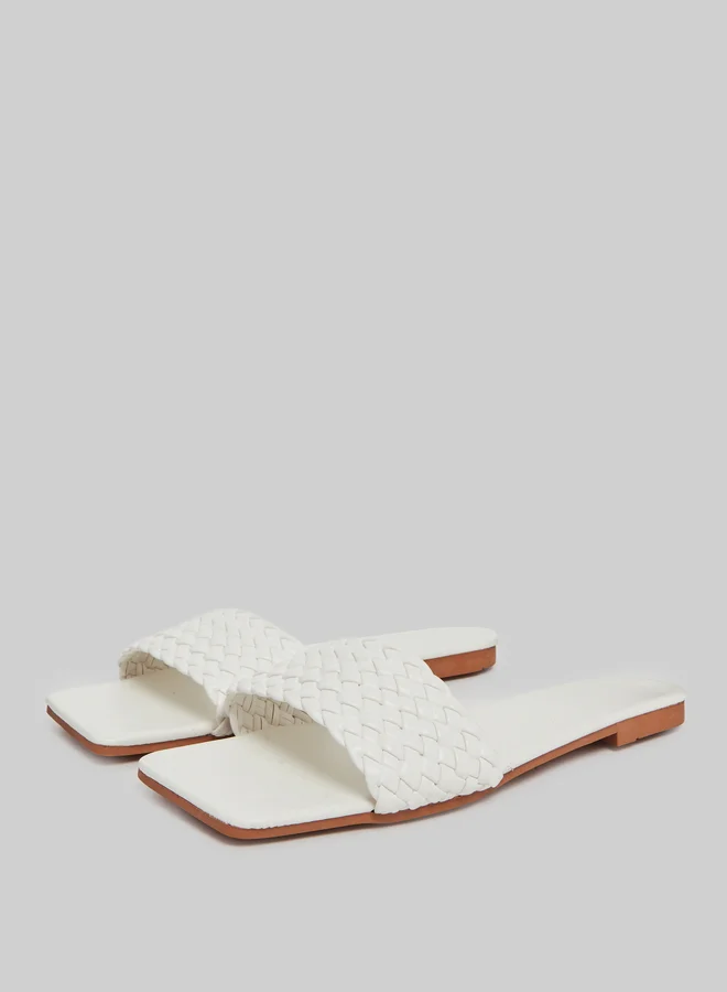 Take Two White Braided Slip-On Flat Sandals