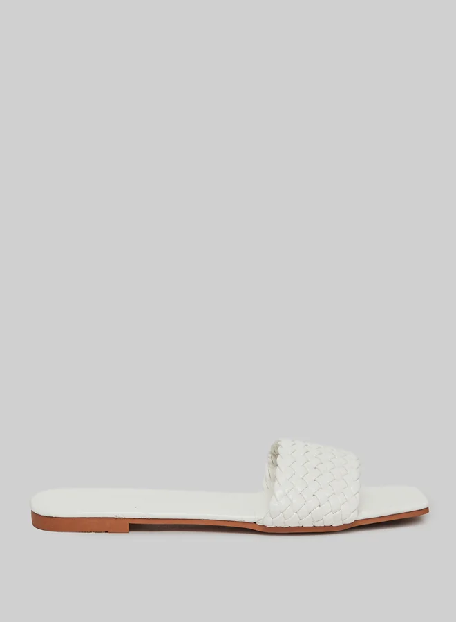 Take Two White Braided Slip-On Flat Sandals