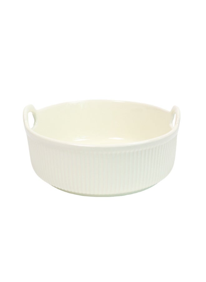Air Fryer Baking Bowl Ceramic Household High Temperature Oven Microwave Oven Cheese Baked Rice Special Bowl Double Handles-Specifications:7inch Bowl-white-Capacity:601-700ml - Image 5