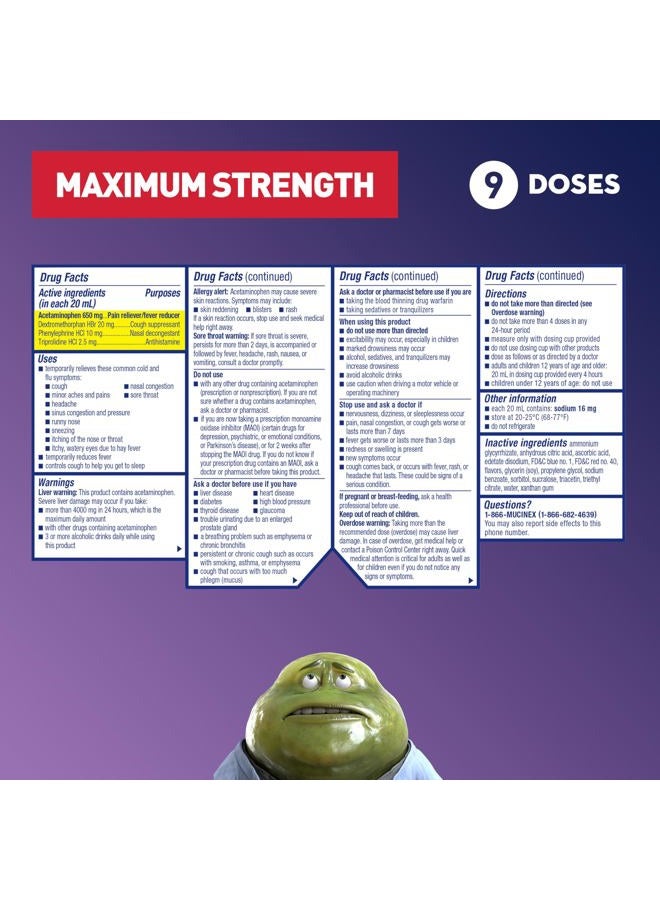 MUCINEX Nightshift Sinus, Cold And Flu Cough Medicine For Adults, Powerful Nighttime Sinus Medicine For Sinus Relief, Sore Throat Relief, Cough Suppressant & Nasal Decongestant For Adults, 6 Fl Oz - Image 3