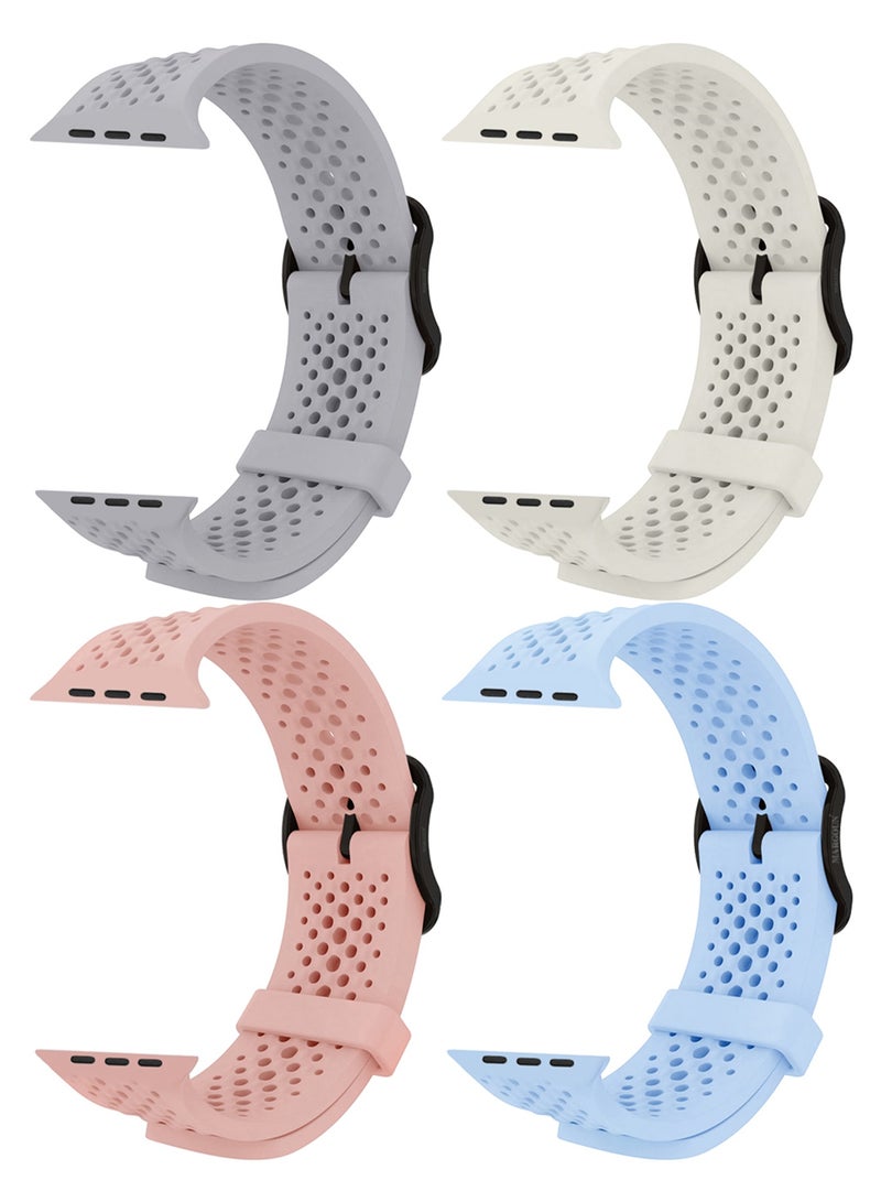 CATANES 4Packs 49mm/45mm/44mm/ Sport Silicone Watch Band Compatible with Apple Watch Series 9/8/7/6/5/4/3/2/1 & SE – Breathable Soft Strap with Buckle - Image 1