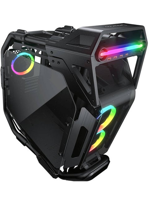 COUGAR CRATUS ATX Mid-Tower RGB Case with Variety Customization & Convection Dynamics, Temp Glass, Up to 360mm Radiator & 9*120mm Fans, Dynamic Lighting, USB 3.0/Type-C, Back | 385LMS0.0001