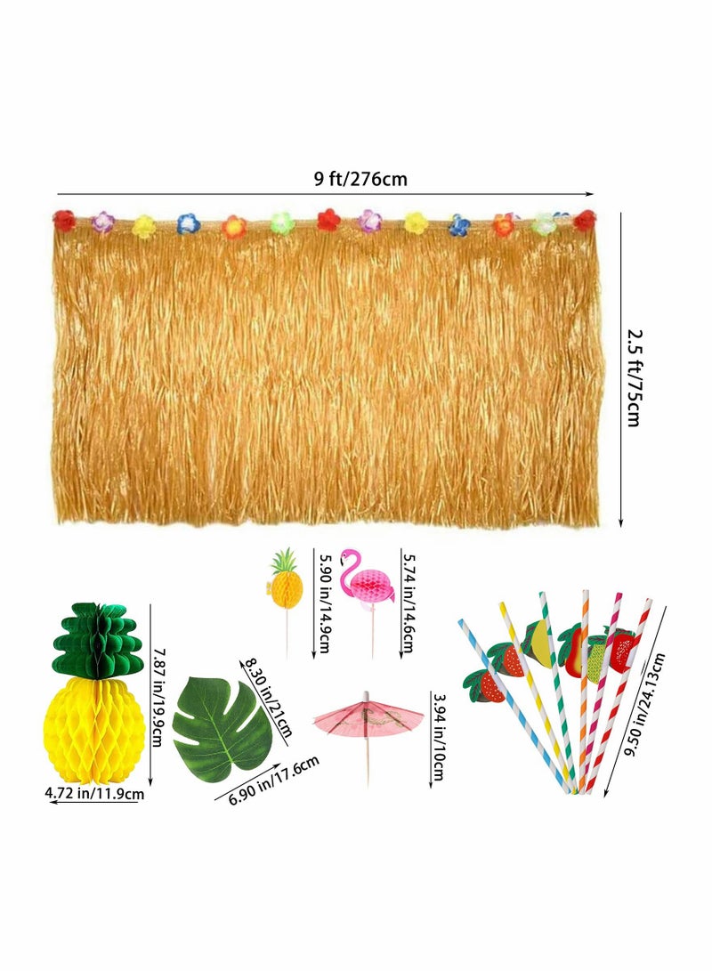 Excefore Hawaiian Luau Party Decorations Hawaiian Grass Table Skirt Set for Tropical Party Tiki Aloha Summer Theme Decorations Supplies - Image 5