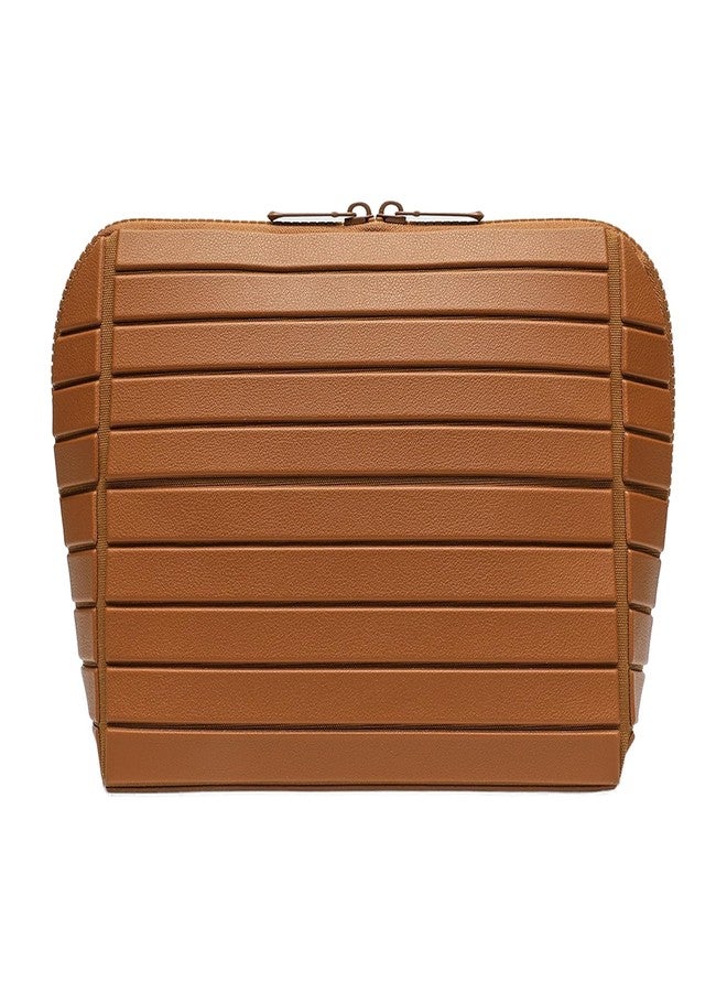 Makeup Bag, Travel Makeup Organizer Bag with Fold-Down Design and Adjustable Dividers, 27 Pockets & 3 Brush Storage Holders, Large Capacity Cosmetic Bags Toiletry Case (Brown) - Image 1