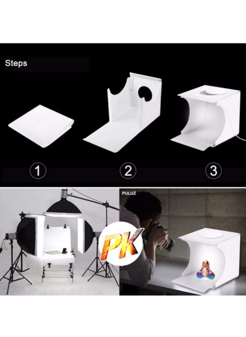 Generic - Mini Portable Foldable Photography Photo Studio Lightbox, 2X20 LED Lights and 6 Photographic Background, Light Perfectly Uniform, No Flicker No Shadow, 24 X 23 X 22 cm - Image 1