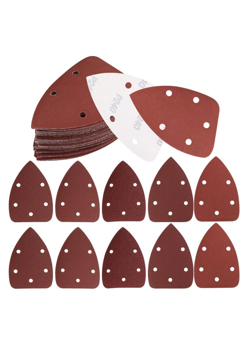 50 Pieces Mouse Detail Sander Pads Sanding Pads Sheets Hook and Loop Assorted 60/80/120/180/240 Grits Sander Paper - 5 Holes Triangle Sandpaper for Black and Decker Detail Palm Sander  - Image 1