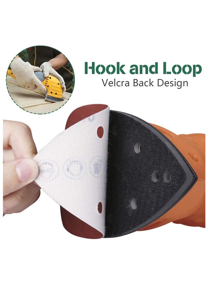 50 Pieces Mouse Detail Sander Pads Sanding Pads Sheets Hook and Loop Assorted 60/80/120/180/240 Grits Sander Paper - 5 Holes Triangle Sandpaper for Black and Decker Detail Palm Sander  - Image 2