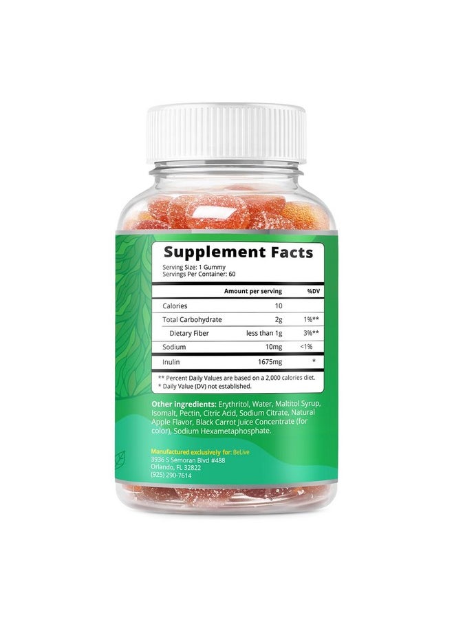 BeLive BeLive Fiber Gummies - Prebiotic Fiber Supplement with Chicory Root & Inulin for Digestive Support & Overall Gut Health I Vegan, Sugar Free Gummies for Adults & Children | 60 Ct - Apple Flavor  - Image 2