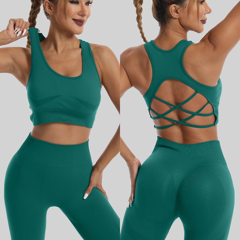 Seamless Womens Sportswear Yoga Fitness Set Orange  - Image 5