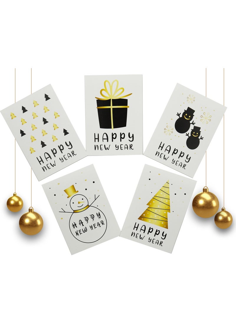 Repro Design 10X14 cm New Year Themed 5 Pieces Greeting Card Model-2 Happy New Year  - Image 1