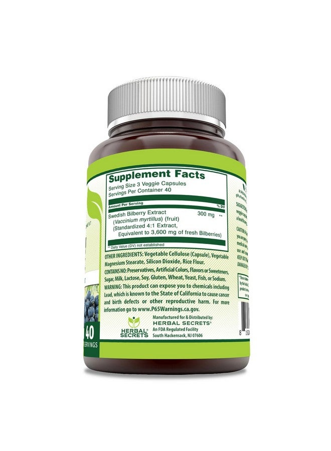 Herbal Secrets Bilberry Extract 300 Mg | 4:1 Extract (3600 mg Equivalent) | Veggie Capsules | Non-GMO | Gluten-Free | Made in USA (120 Count) - Image 2