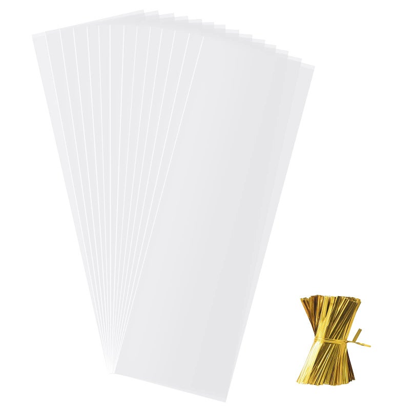 Morepack Cellophane Bags for Wine Bottles,6x18 Inches 50Pcs Clear Wine Gift Cello Bags With Twist Ties (Flat, No Gusset) - Image 3