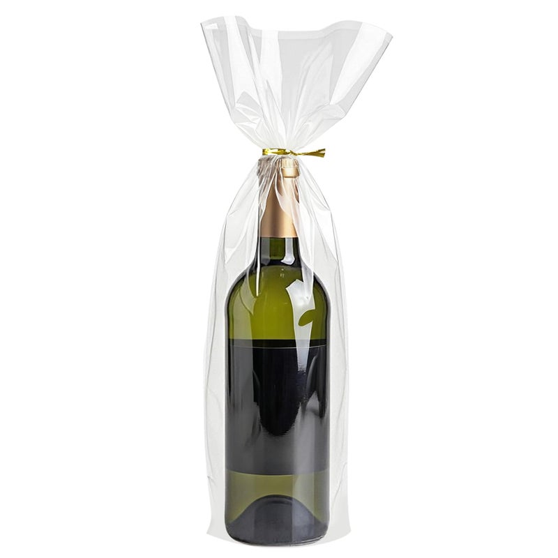 Morepack Cellophane Bags for Wine Bottles,6x18 Inches 50Pcs Clear Wine Gift Cello Bags With Twist Ties (Flat, No Gusset) - Image 1