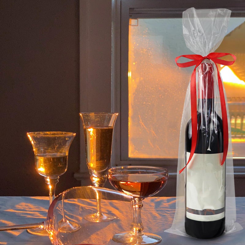 Morepack Cellophane Bags for Wine Bottles,6x18 Inches 50Pcs Clear Wine Gift Cello Bags With Twist Ties (Flat, No Gusset) - Image 4