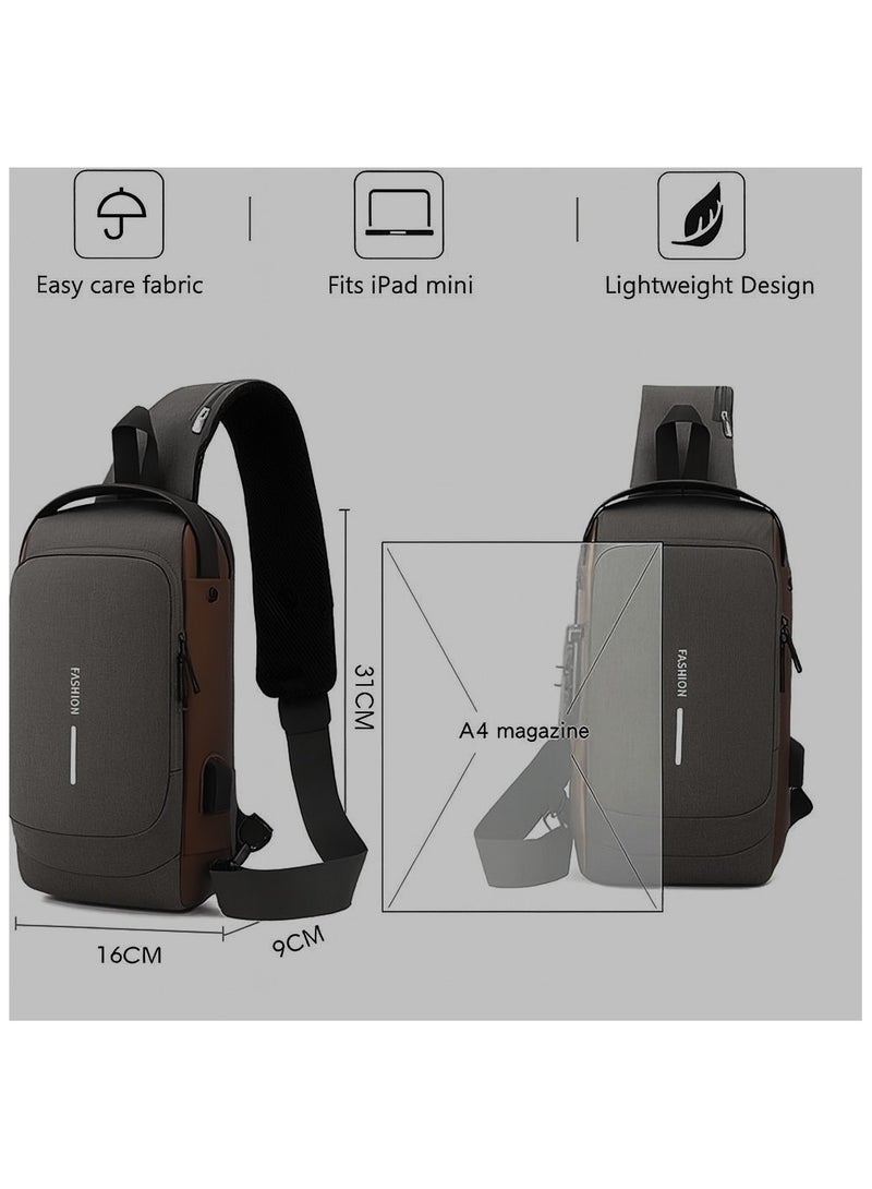 UNISEX Sling Shoulder Backpack USB Charging Sport Sling Anti-Theft Shoulder Bag, Waterproof Crossbody Bags Chest Daypack for Hiking Cycling Travelling Outdoor - Image 4