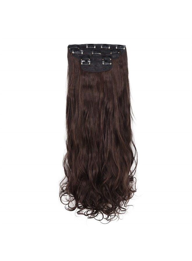 REECHO 24" Curly Wavy 4 Pieces Set Thick Clip in on Hair Extensions Dark Brown - Image 2