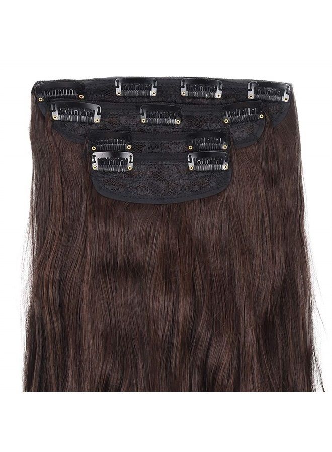 REECHO 24" Curly Wavy 4 Pieces Set Thick Clip in on Hair Extensions Dark Brown - Image 4