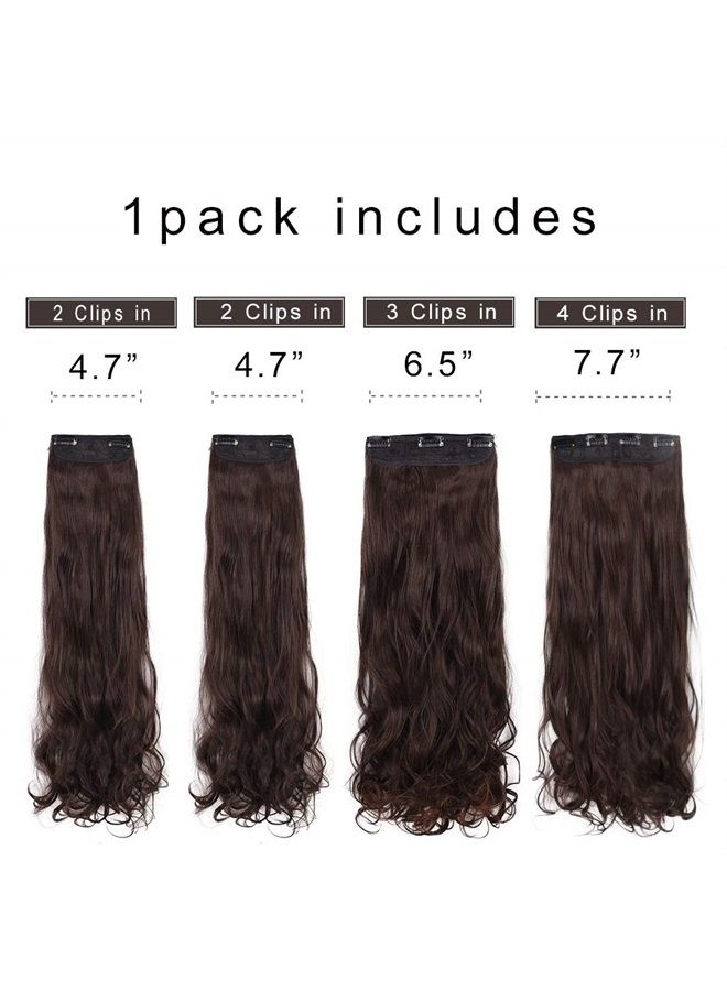 REECHO 24" Curly Wavy 4 Pieces Set Thick Clip in on Hair Extensions Dark Brown - Image 3