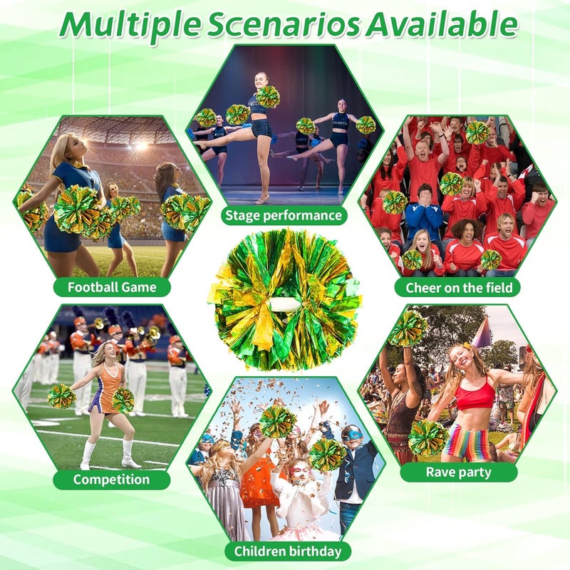 CREATIEE-PRO 4Pcs Metallic Cheerleading Pom Poms, Creatiee 2 Pair Cheerleader Cheering Squad Pompoms for School Sports Dance Games Team Spirit Cheer - Image 4