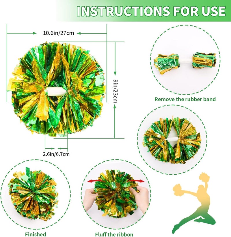 CREATIEE-PRO 4Pcs Metallic Cheerleading Pom Poms, Creatiee 2 Pair Cheerleader Cheering Squad Pompoms for School Sports Dance Games Team Spirit Cheer - Image 2