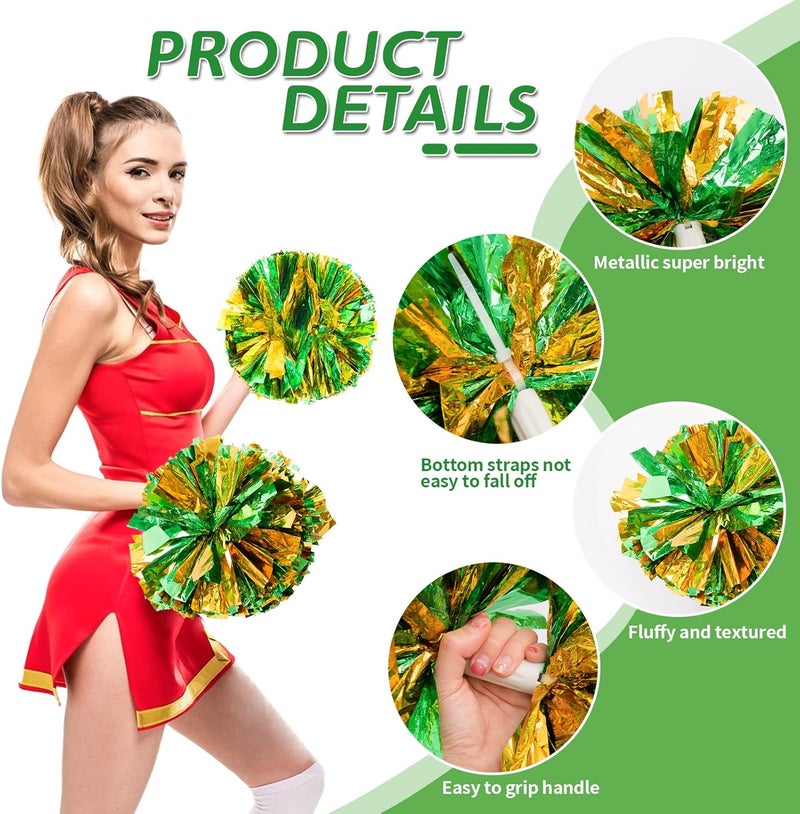 CREATIEE-PRO 4Pcs Metallic Cheerleading Pom Poms, Creatiee 2 Pair Cheerleader Cheering Squad Pompoms for School Sports Dance Games Team Spirit Cheer - Image 3