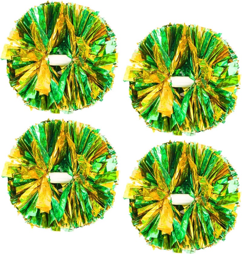 CREATIEE-PRO 4Pcs Metallic Cheerleading Pom Poms, Creatiee 2 Pair Cheerleader Cheering Squad Pompoms for School Sports Dance Games Team Spirit Cheer - Image 1