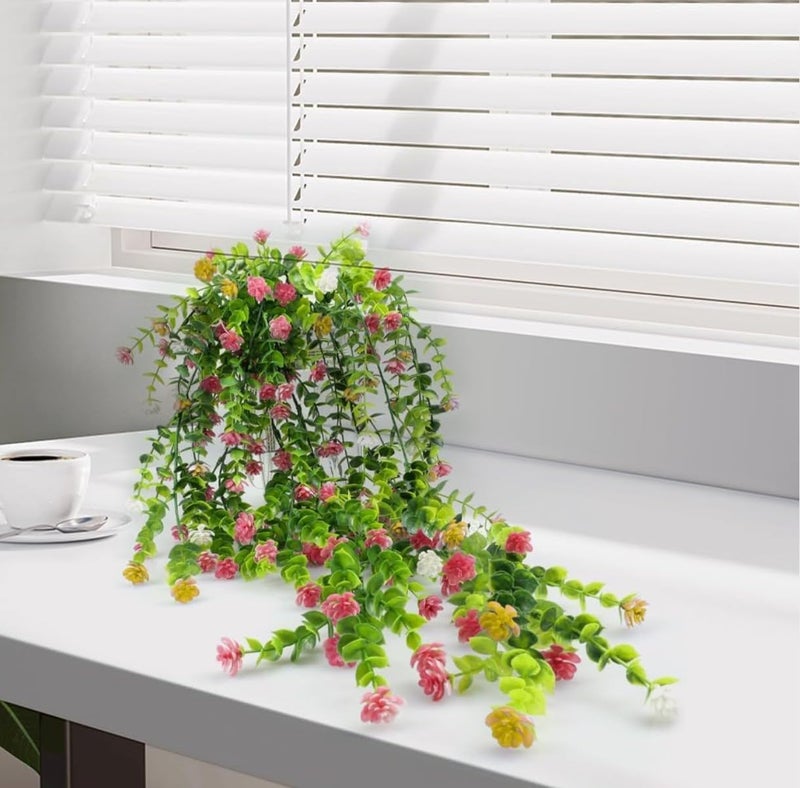VRB Dec 2 Pcs Artificial Dry Baby's Breath Greenery Hanging Plants Vines Fake Ivy Hanging Flowers Vine Wall Hanging for Home Decor,Wall,Balcony Decoration. (2, Mix Multicolor Euclyptus Fern Hanging) - Image 4