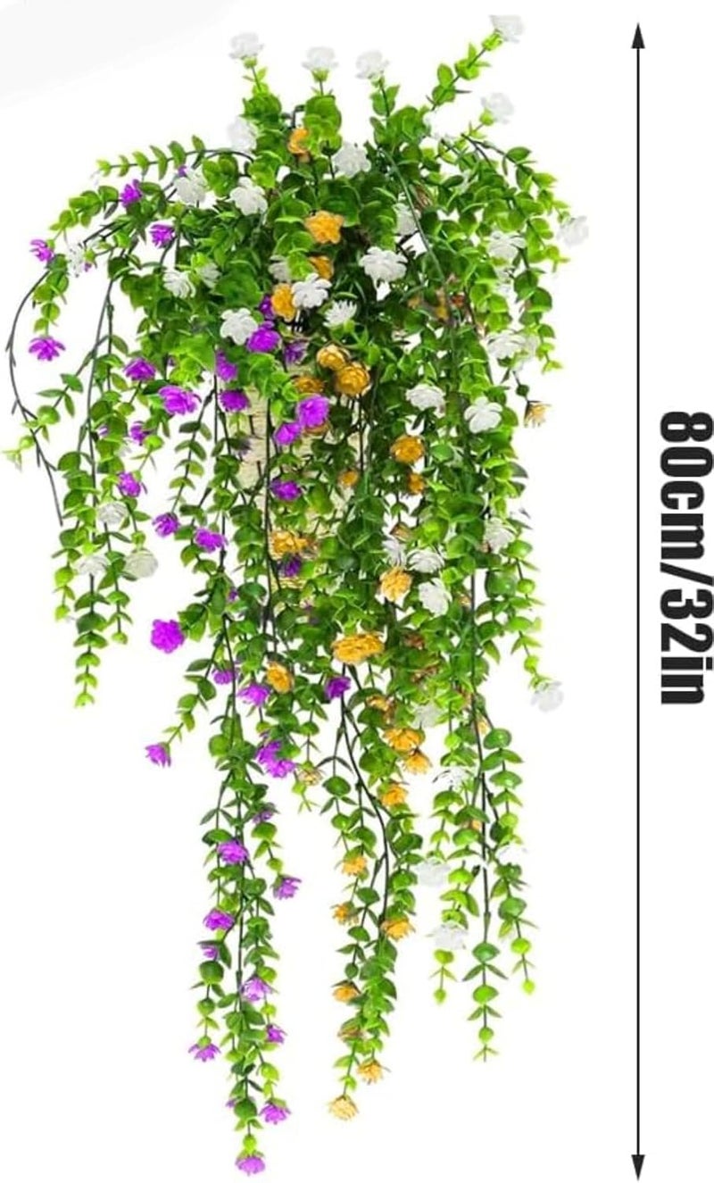 VRB Dec 2 Pcs Artificial Dry Baby's Breath Greenery Hanging Plants Vines Fake Ivy Hanging Flowers Vine Wall Hanging for Home Decor,Wall,Balcony Decoration. (2, Mix Multicolor Euclyptus Fern Hanging) - Image 2