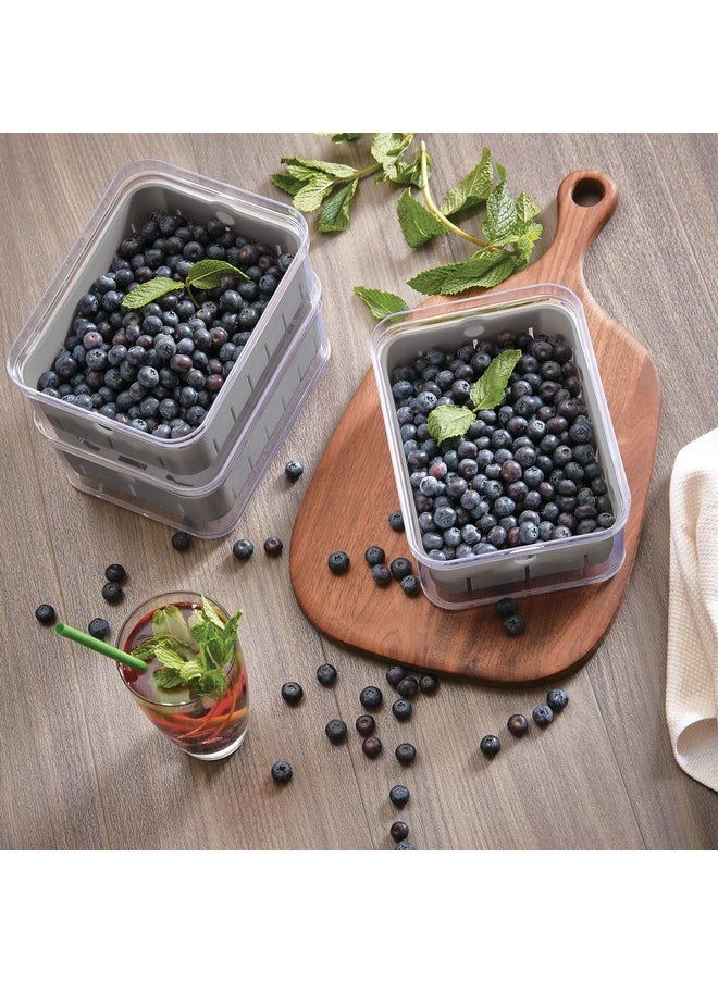InterDesign iDesign Recycled Plastic Crisp Produce Storage Containers with Lid and Colander Basket Designed to Keep Food Fresh Longer, 8.32” x 6.32” x 3.76”, Clear/Gray  - Image 2