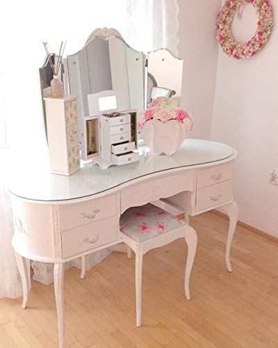 RR ROUND RICH DESIGN Jewelry Box - Made of Solid Wood with 4 Drawers Organizer and Built-in Necklace Carousel and Large Mirror White - Image 5