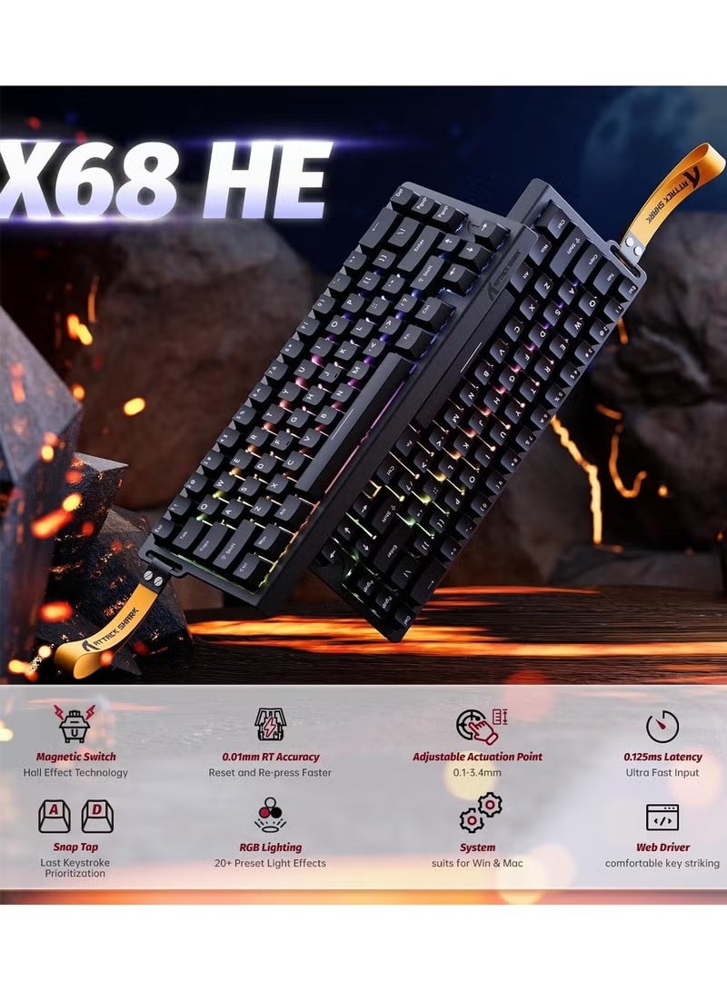 Attack Shark X68 HE Rapid Trigger Mechanical Gaming Keyboard 60% Wired TKL with Adjustable Actuation,Hall Effect Magnetic Switch,8KHz Polling Rate,RGB Backlit,Top Mount,Side Printed Keycap(Black) - Image 2