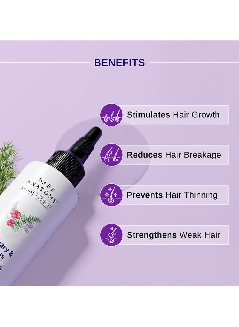 Bare Anatomy Nature x Science Rosemary Hibiscus Hair Growth Oil for Women & Men | Promotes New Hair Growth & Strengthens Hair | Nourishes Scalp & Controls Hair Fall -100ml - Image 5
