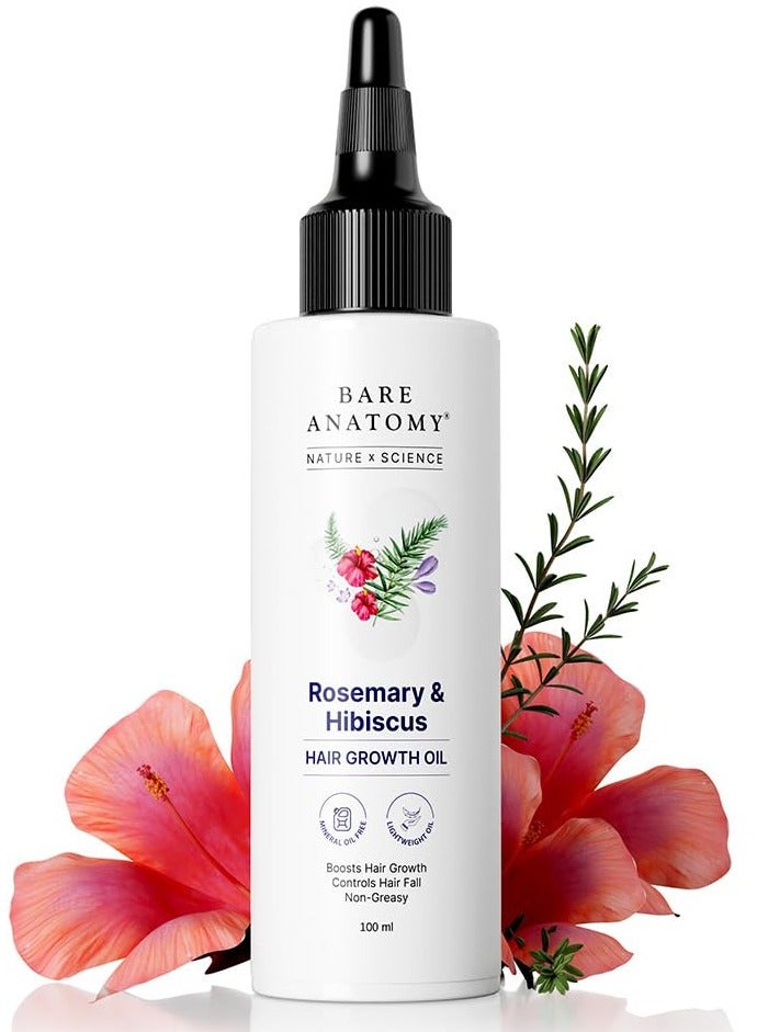 Bare Anatomy Nature x Science Rosemary Hibiscus Hair Growth Oil for Women & Men | Promotes New Hair Growth & Strengthens Hair | Nourishes Scalp & Controls Hair Fall -100ml - Image 1