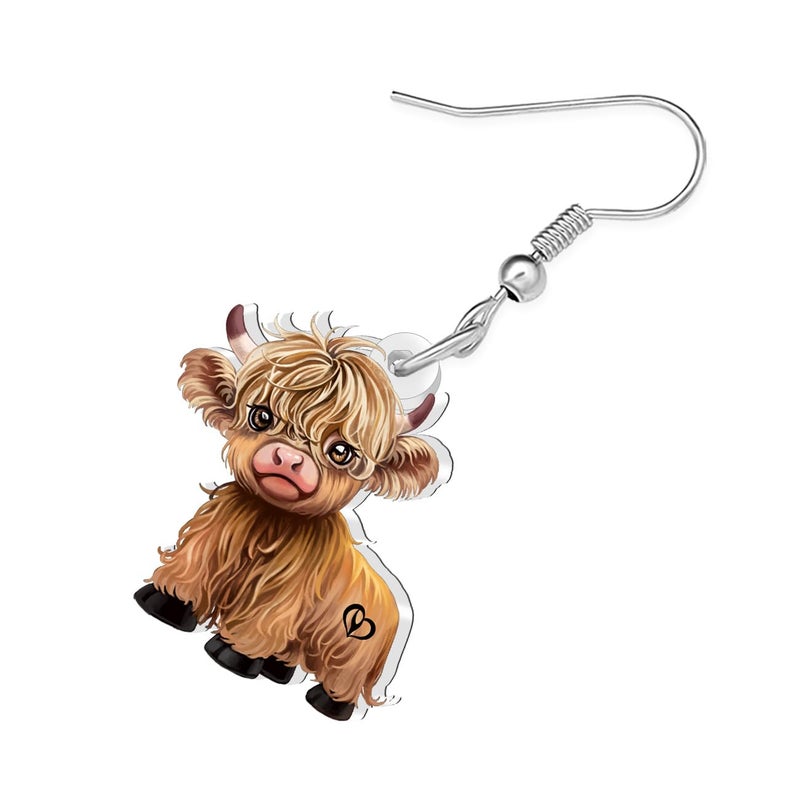 BONSNY Acrylic Highland Cow Earrings Dangle Gifts, Cute Cartoon Animal Design, Farm Animals Jewelry for Women Novelty Fun Hypoallergenic Charms (Brown) - Image 4
