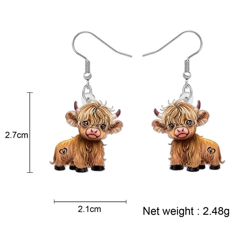 BONSNY Acrylic Highland Cow Earrings Dangle Gifts, Cute Cartoon Animal Design, Farm Animals Jewelry for Women Novelty Fun Hypoallergenic Charms (Brown) - Image 5