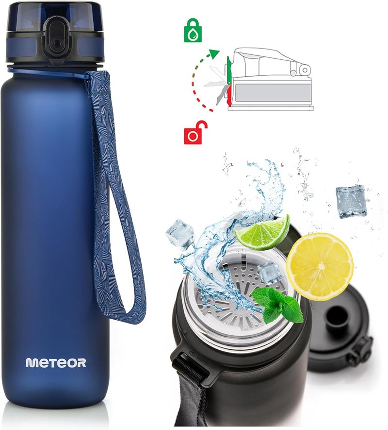 Meteor Children's Leak-proof Water Bottle School Nursery Sports Bottle Men's Fruit Insert Bottle Fruit Children's Bottle Camping Women's Water Bottle (500 ml, Navy Blue) - Image 5