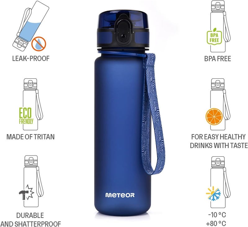 Meteor Children's Leak-proof Water Bottle School Nursery Sports Bottle Men's Fruit Insert Bottle Fruit Children's Bottle Camping Women's Water Bottle (500 ml, Navy Blue) - Image 1
