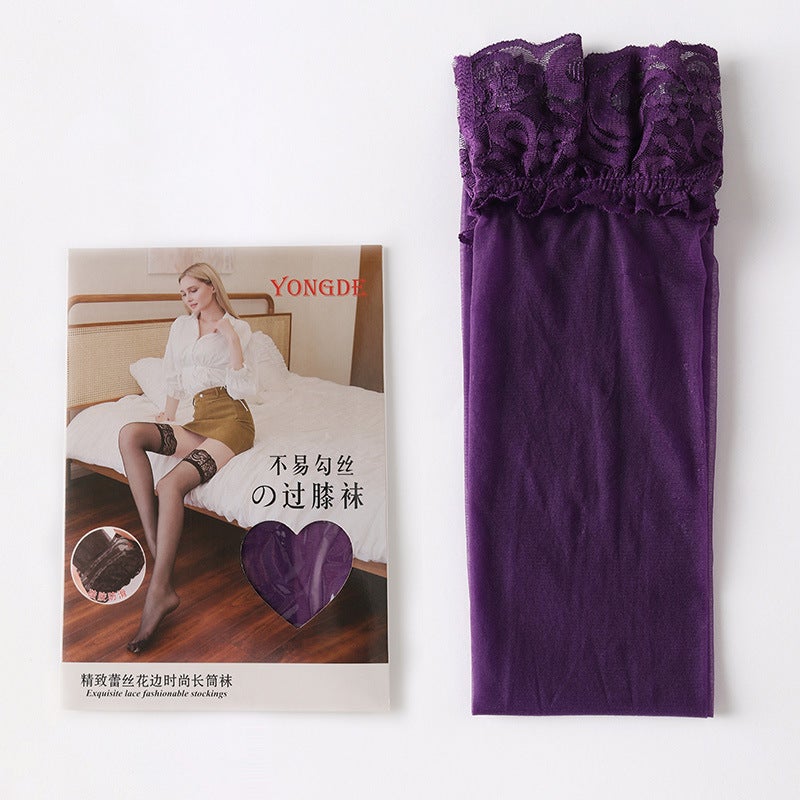 Over-the-knee socks non-slip stockings lace stockings thigh socks womens high stockings factory wholesale Yiwu Purple  - Image 1