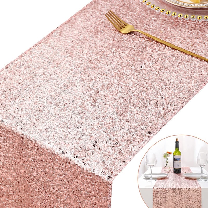 OQSC Sequin Table Runners 72 Inches Long Christmas Glitter Table Runner for Party  Wedding  Bridal Baby 2 Pcs  Rose Gold - Image 4
