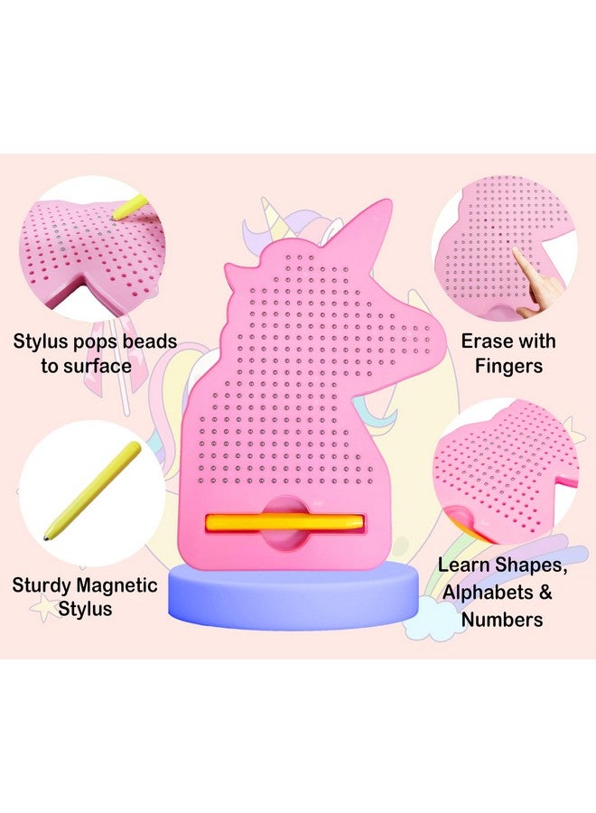 في جراسب لوحة رسم مغناطيسية VGRASSP Magpad (على شكل وحيد القرن) للأطفال | ٢٤٠ خرزة معدنية وقلم مغناطيسي | لوحة كتابة محمولة قابلة للمسح للأولاد والبنات - اللون حسب المخزون - Image 4