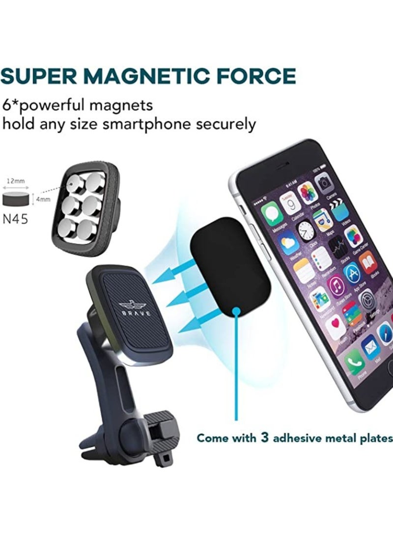 Magnetic Car Holder, Double Air Vent Locking Phone Mount, Easly Mountable on AC Vent Mobile Stand, 360° Rotation Long, Reachable Neck Double Expandable for Smartphone, Tablet, GPS, and More - Image 2