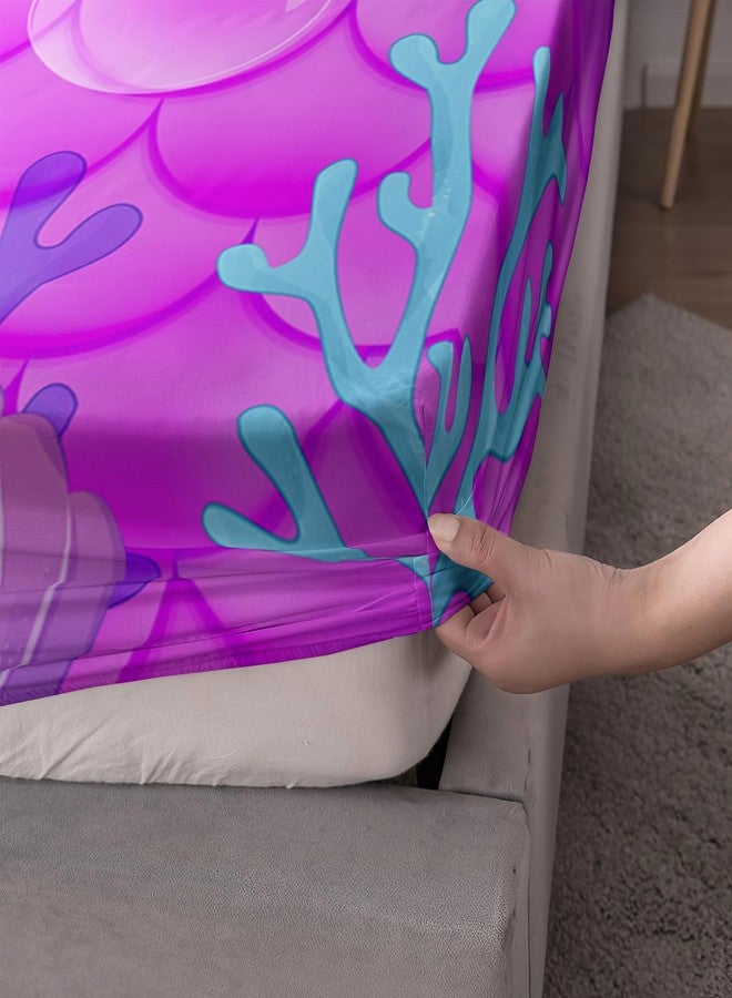 AILONEN Cute Mermaid Fitted Sheet for Kids Girls Twin Size, Little Black Girl Mermaid Bedding Sets,Ocean Theme Bed Sheets Set,Purple Blue Fish Scale Bedsheets Set,1 Fitted Sheet 2 Pillowcases,3 Pcs - Image 3