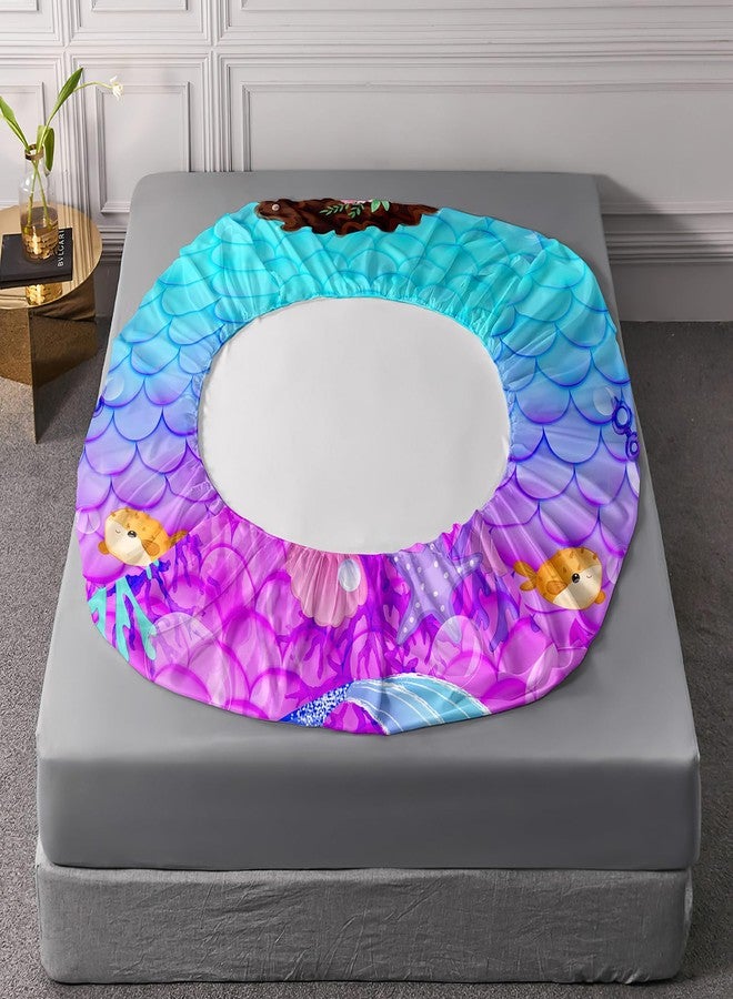 AILONEN Cute Mermaid Fitted Sheet for Kids Girls Twin Size, Little Black Girl Mermaid Bedding Sets,Ocean Theme Bed Sheets Set,Purple Blue Fish Scale Bedsheets Set,1 Fitted Sheet 2 Pillowcases,3 Pcs - Image 5