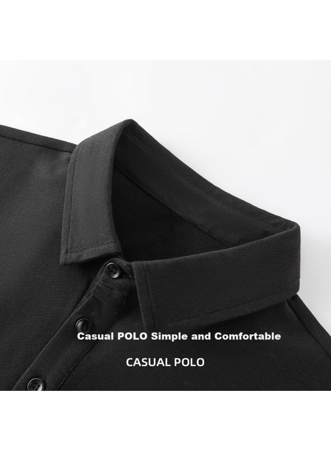 Hipanda Men's Long-sleeve Polo Shirt, Pique Cotton, Spring Fashion, Simple Basic Casual Top, Black, 4XL - Image 5