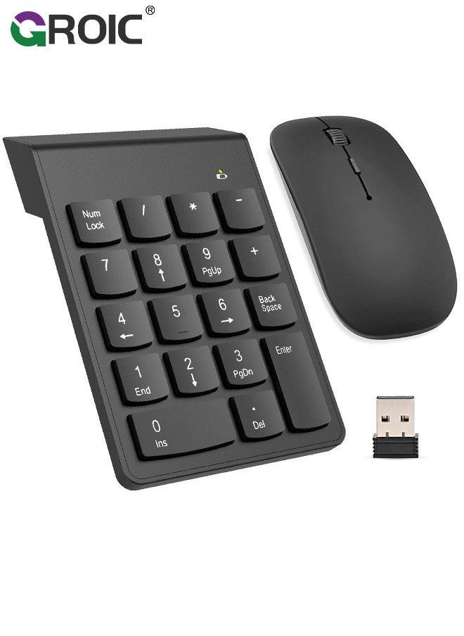 GROIC - Wireless Number Pad and Mouse Combo, 2.4G 18 Keys USB Wireless Numeric Keypad, Adjustable Mouse Speeds, Set for Laptop, Notebook, Desktop, PC Computer - Image 1