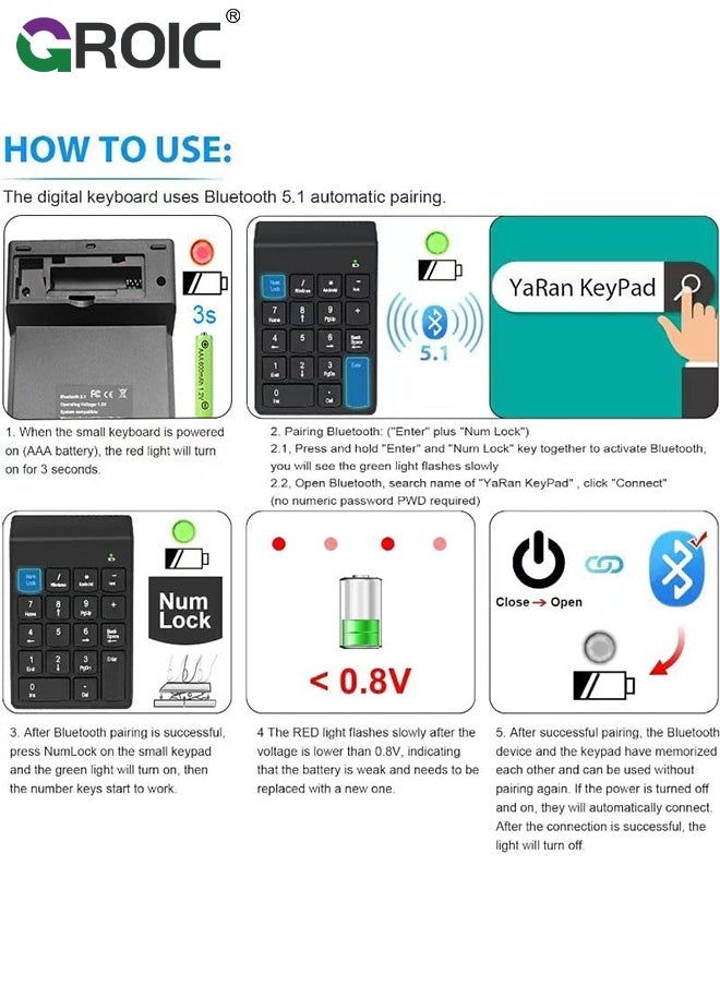 GROIC - Wireless Number Pad and Mouse Combo, 2.4G 18 Keys USB Wireless Numeric Keypad, Adjustable Mouse Speeds, Set for Laptop, Notebook, Desktop, PC Computer - Image 1