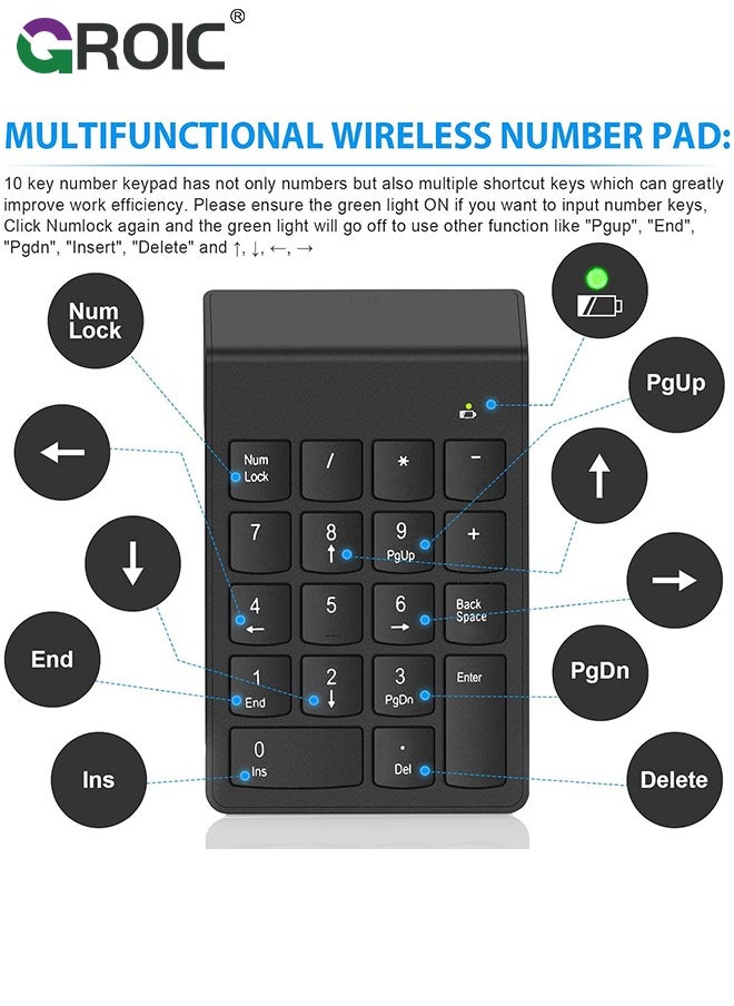 GROIC - Wireless Number Pad and Mouse Combo, 2.4G 18 Keys USB Wireless Numeric Keypad, Adjustable Mouse Speeds, Set for Laptop, Notebook, Desktop, PC Computer - Image 1