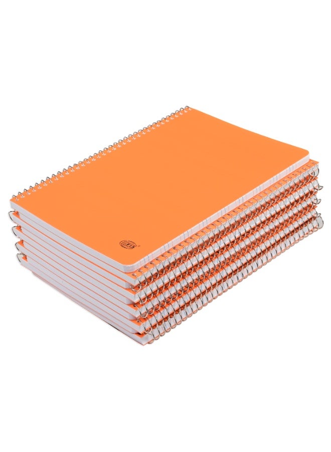 FIS Notebook Spiral Binding, PP Materials, Size A5(148x210mm), 4 Single Line Ruling, 80 Sheets, 160 Pages, 2 Round Edges, Packet of 10 Pieces, Neon Orange Color-FSNBA5PP4LOR - Image 1