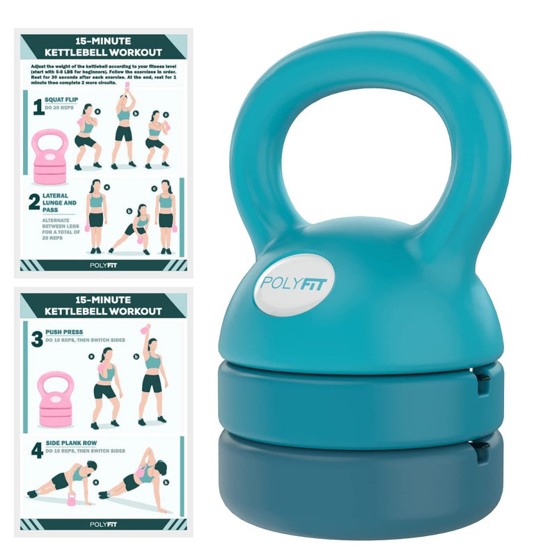Polyfit Adjustable Kettlebell | 5 lb - 12 lb | Kettlebell Weights Set for Home Gym (TEAL) - Image 1