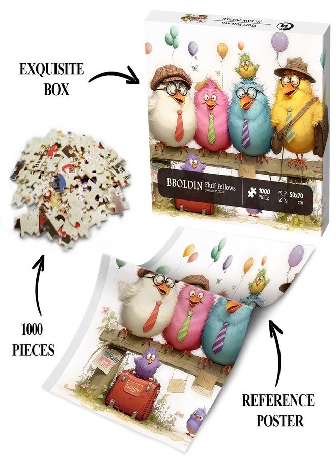 BBOLDIN Funny Bird Puzzles for Adults 1000 Piece, Colorful Cartoon Chicken Jigsaw Puzzle, Cute Animal Art Puzzles - Image 5